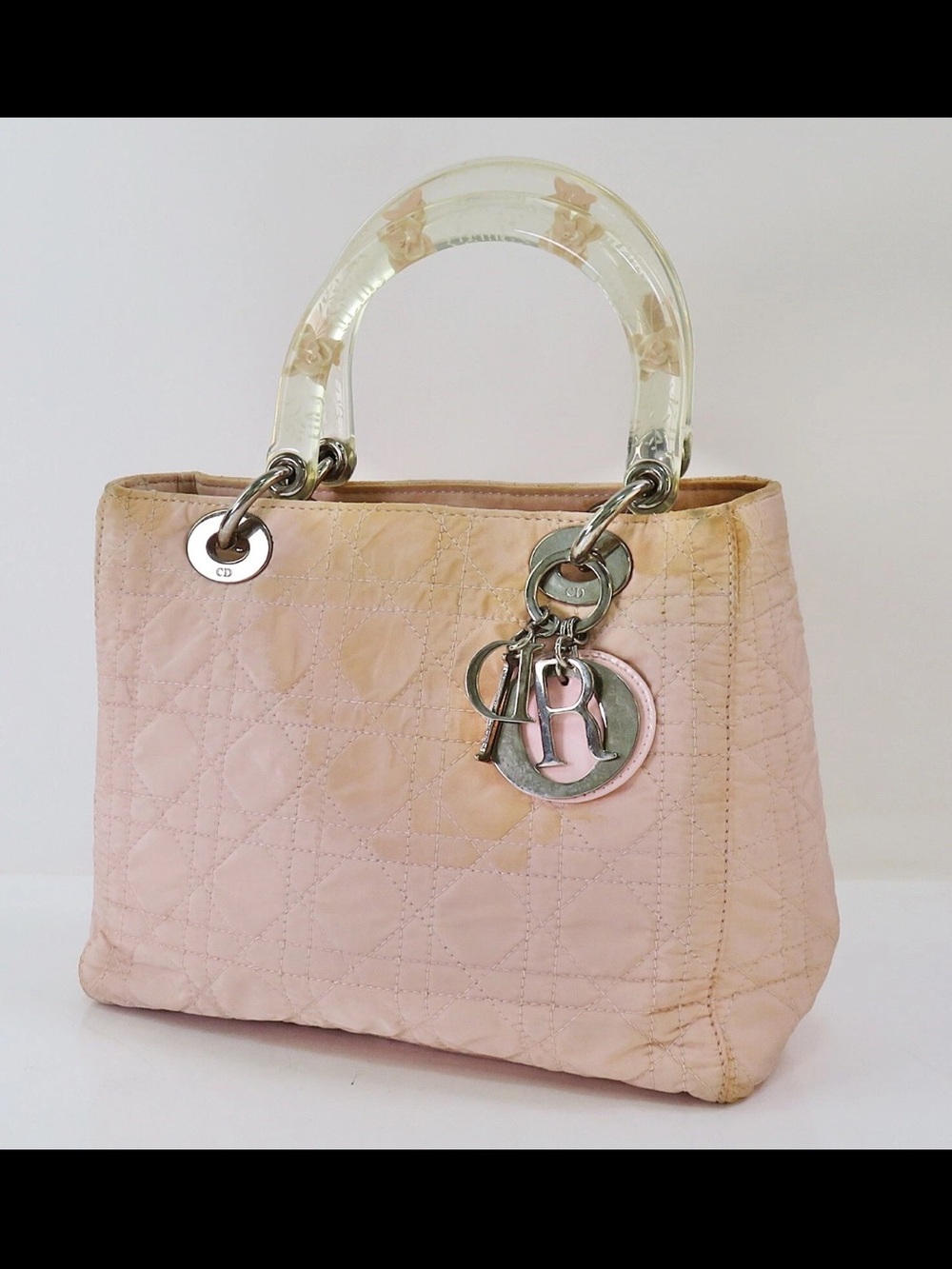 Dior Pale Pink Quilted Satchel with Clear Acrylic Handles